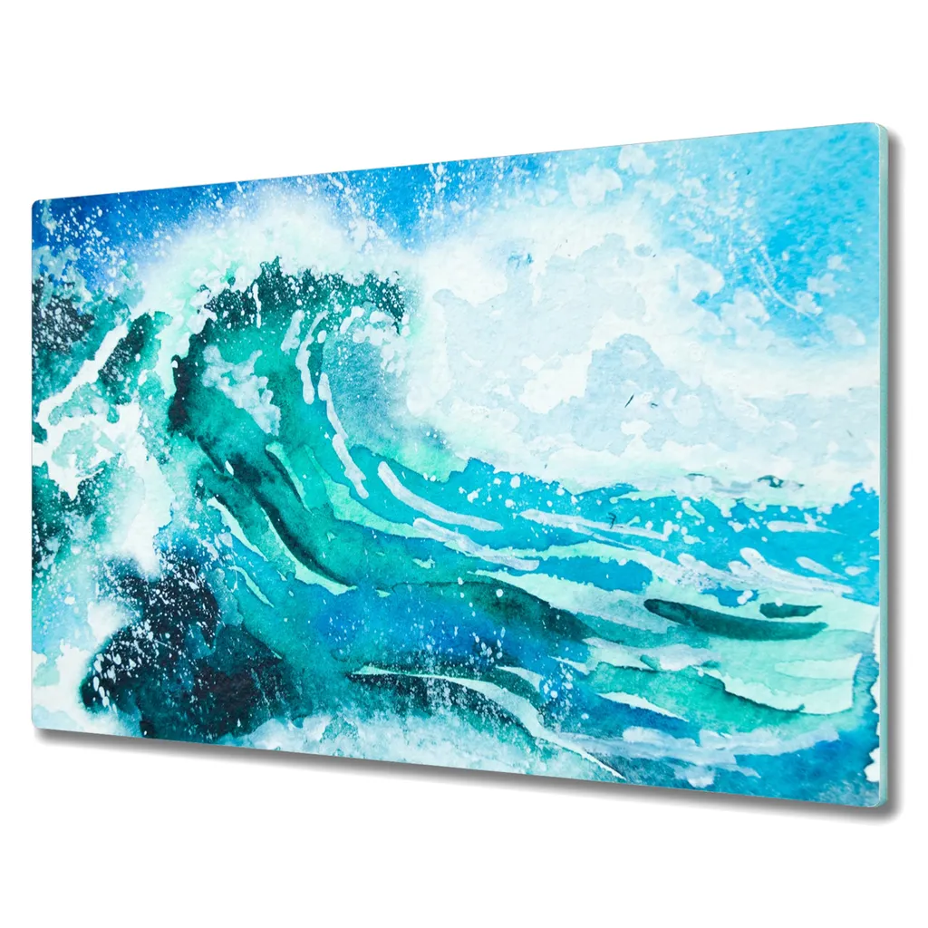 Coloray Herdabdeckplatte 80x52 cm Schneidebrett Kochplattenabdeckung Küchenbrett Hackbrett - Meereswellen Natur